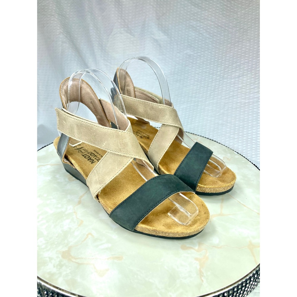 Naot Vixen Leather Crisscross Wedge Sandals Womens 6.5 Oily Coal Beige Comfort